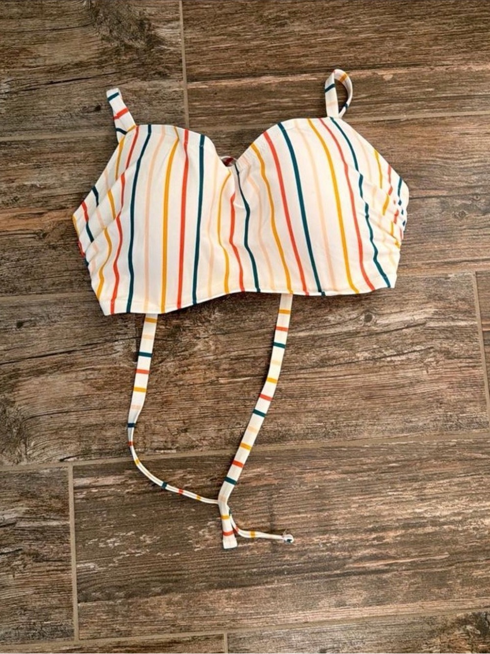 Shade & Shore White Striped Bikini Top with Multicolor Stripes